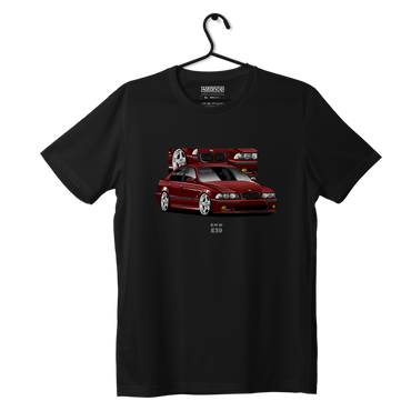 Black T-shirt BMW E39 sedan burgundy