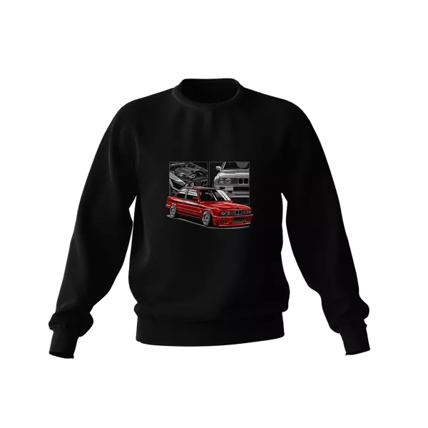 Black sweatshirt red BMW M3 E30