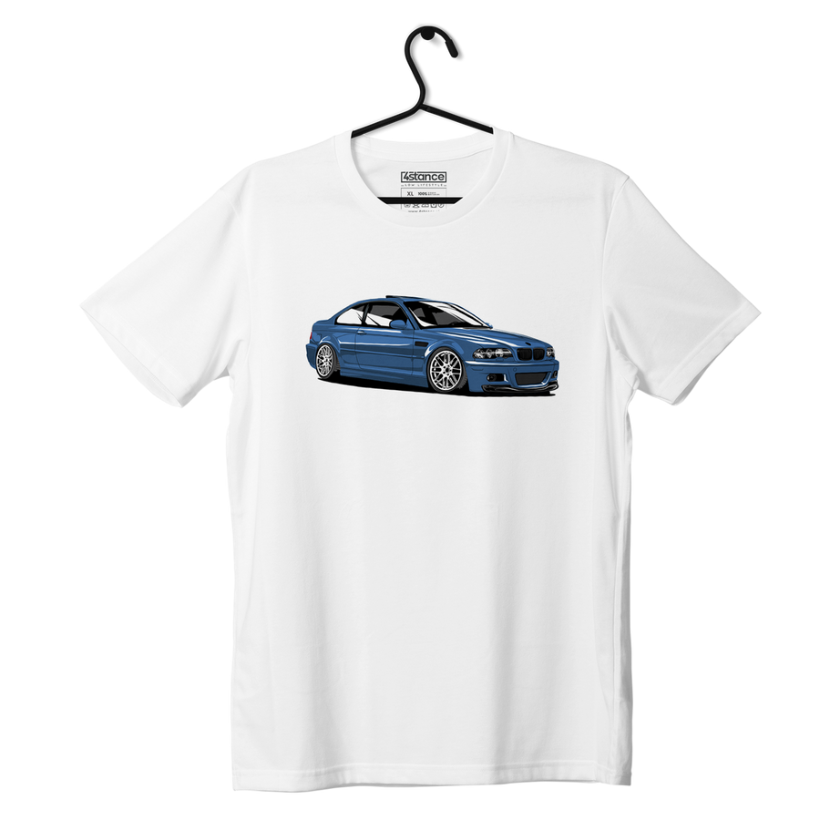 White T-shirt blue BMW M3 E46