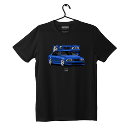 Black T-shirt BMW E39 sedan blue