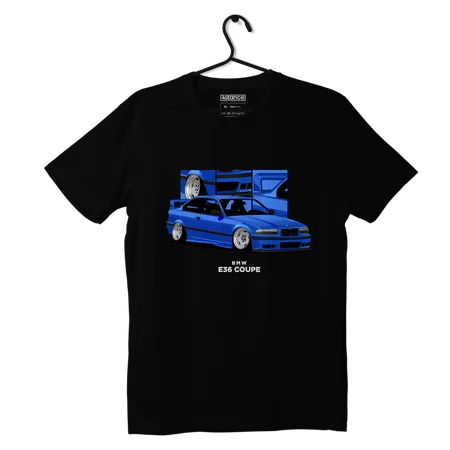 Schwarzes T-Shirt mit blauem BMW E36