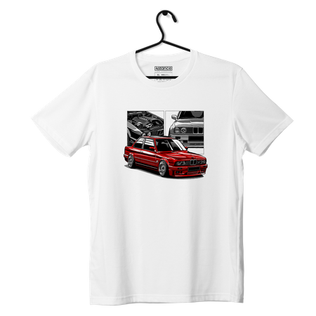 Schwarzes T-shirt rot BMW E30 M3