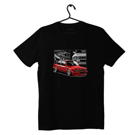 Schwarzes T-shirt rot BMW E30 M3