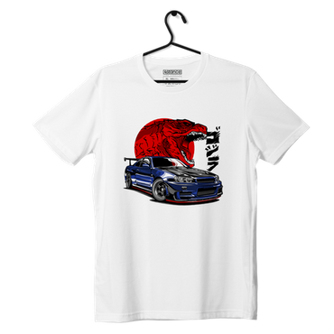 Weißes T-Shirt Nissan Skyline GT-R R34 Godzilla