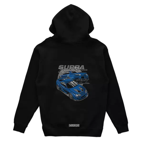 Schwarzer Toyota Supra mk4 Blauer Hoodie