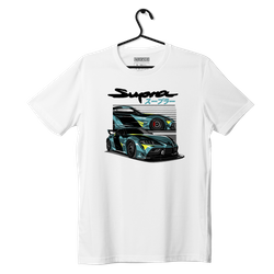 Weißes T-Shirt mit Toyota Supra mk5 A90 Aufdruck