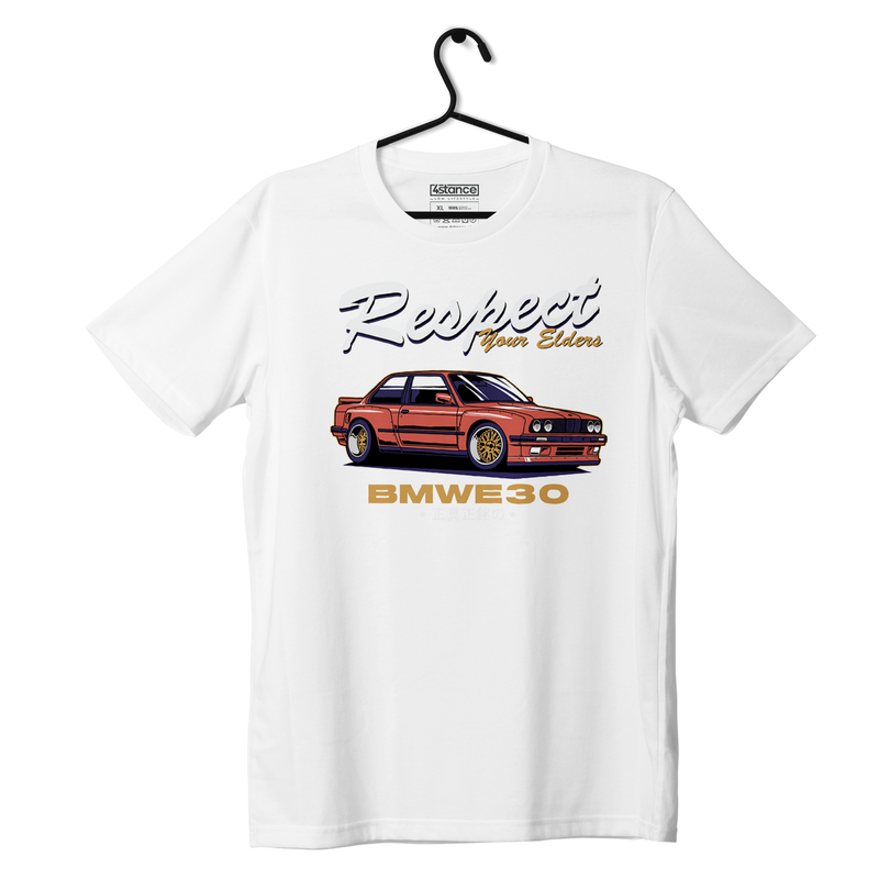 Weißes T-Shirt, BMW E30 Respect Hemd