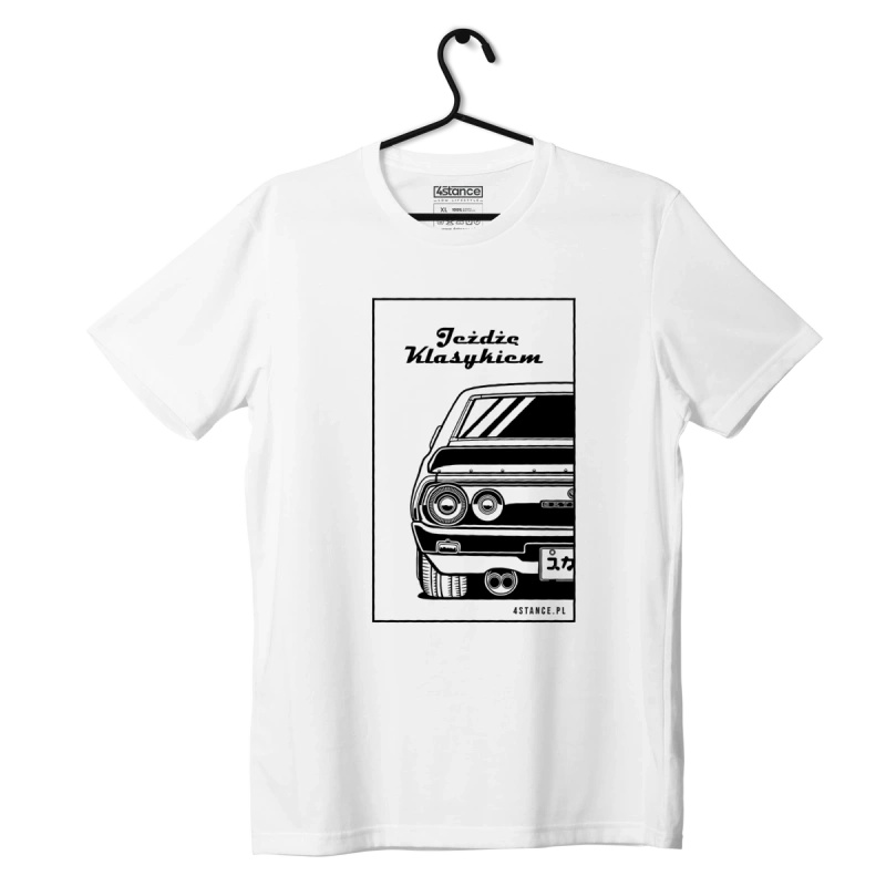 Biały T-shirt NISSAN GTR110 Jeżdżę klasykiem