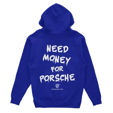 Modrá mikina s kapucňou Need Money for Porsche