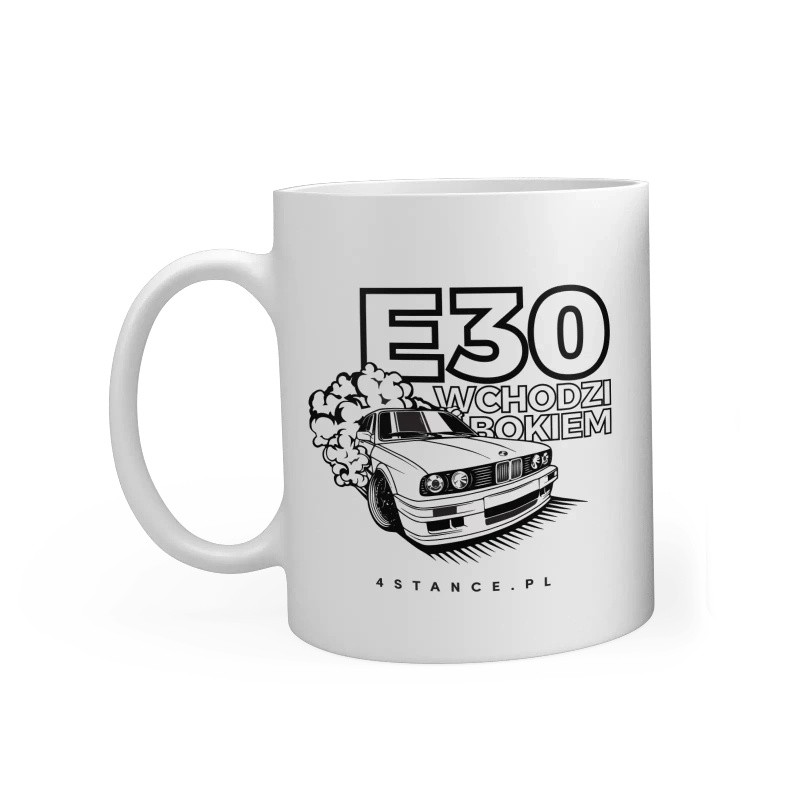 Hrnček pre fanúšika driftovania BMW E30 ide bokom