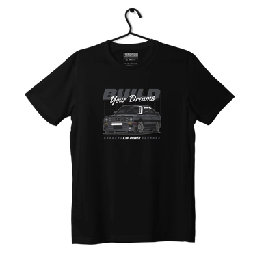 Czarny T-shirt koszulka BMW E30 Build your dreams