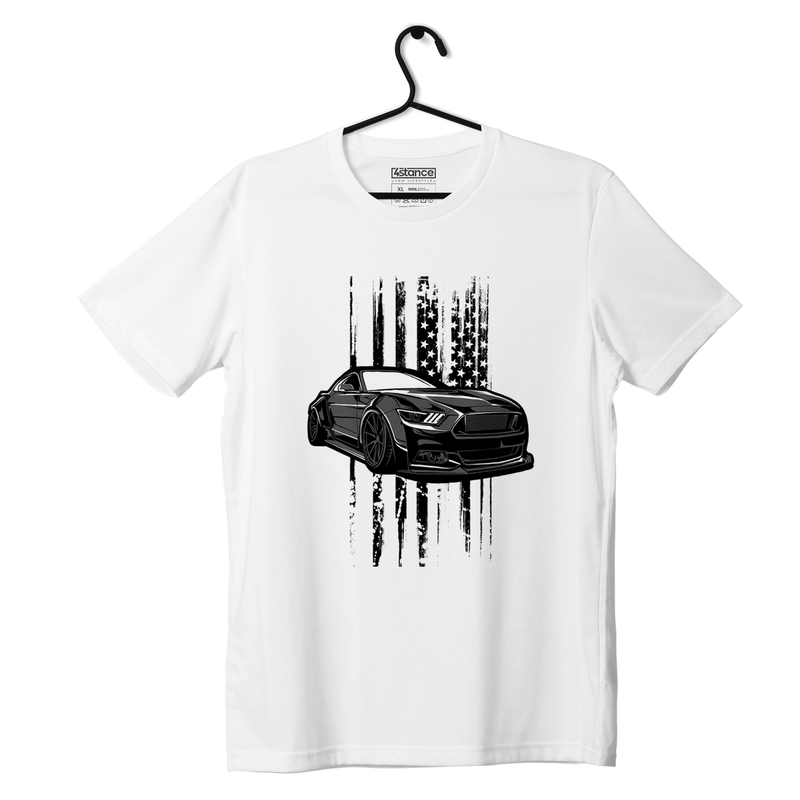 White T-shirt FORD Mustang American Flag