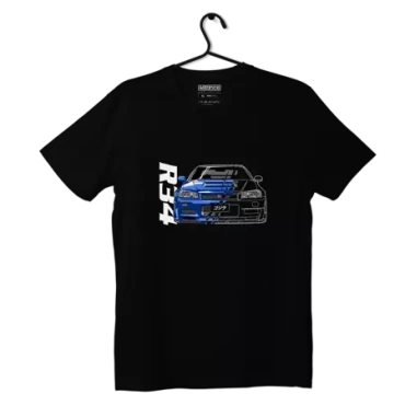 Czarny T-shirt Nissan Skyline GT-R R34 JDM
