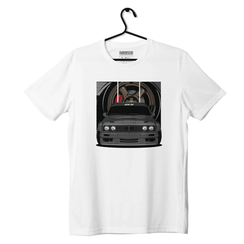 Weißes T-Shirt, BMW E30 graues Hemd