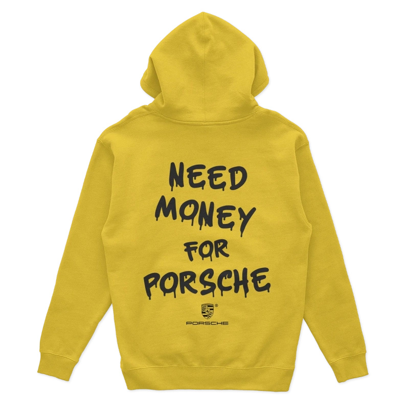 Žlutá mikina s kapucí Need Money for Porsche
