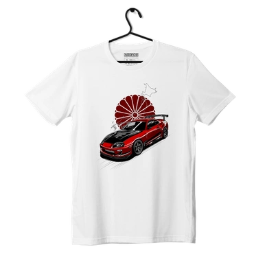 White T-shirt T-shirt Toyota Supra mk4 Red Sun