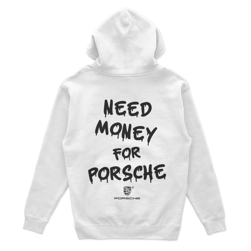 Biela mikina s kapucňou Need Money for Porsche