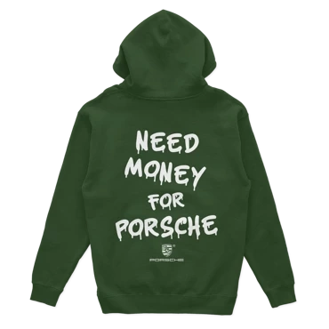 Zelená mikina s kapucňou Need Money for Porsche