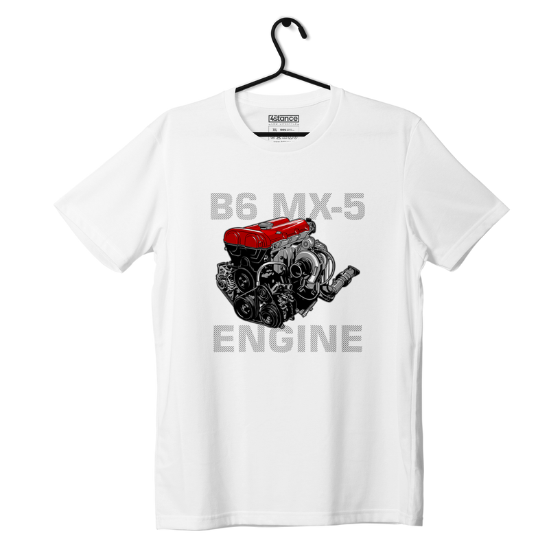 White T-shirt B6 MX5 engine T-shirt