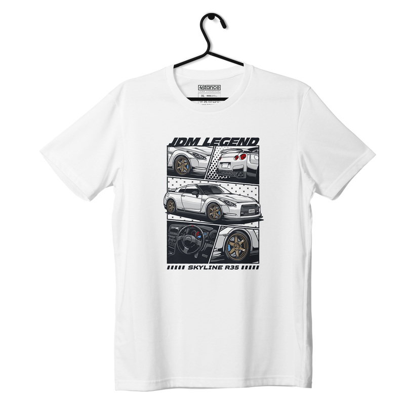 Biały T-shirt koszulka NISSAN SKYLINE R35 MANGA
