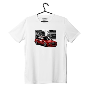 White T-shirt red BMW E30 M3 