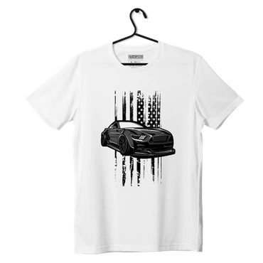 White T-shirt FORD Mustang American Flag