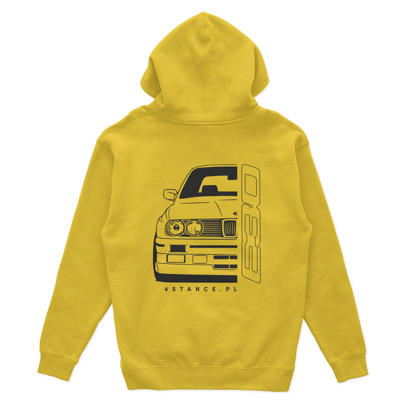 Hooded sweatshirt front BMW E30 yellow