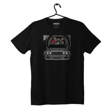 Czarny T-shirt koszulka BMW E30 szara