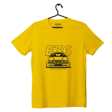 T-shirt koszulka przód BMW E36 żółta