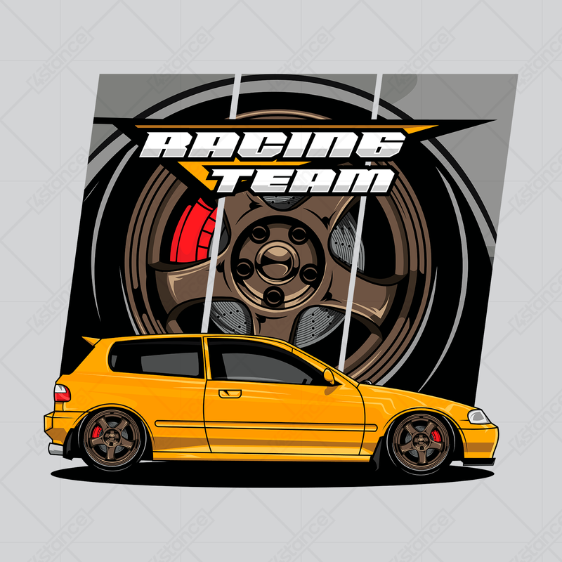 Čierne tričko HONDA CIVIC V RACING TEAM