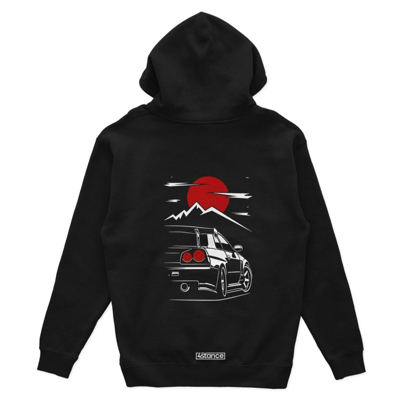 Schwarzer Kapuzenpullover NISSAN R34 MOUNTAINS