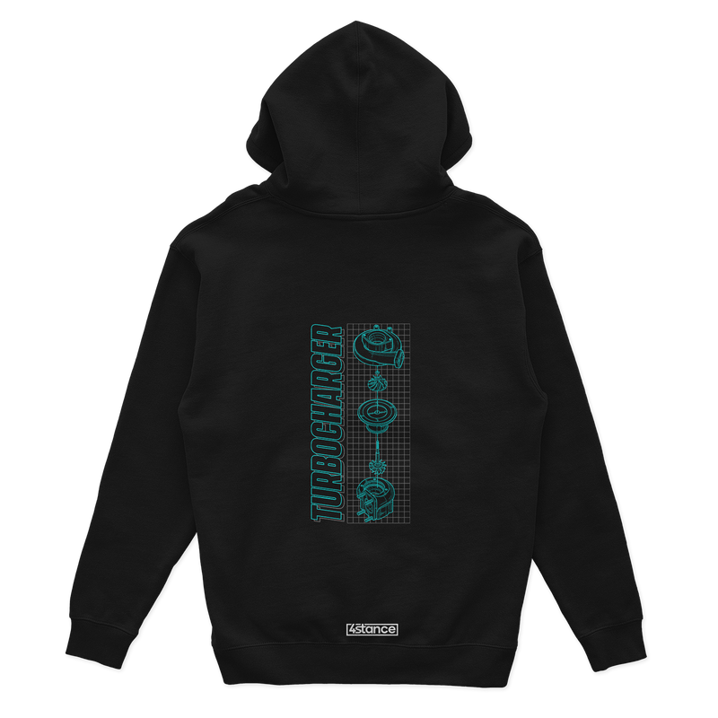 Schwarzer TURBOCHARGER-Kapuzenpullover