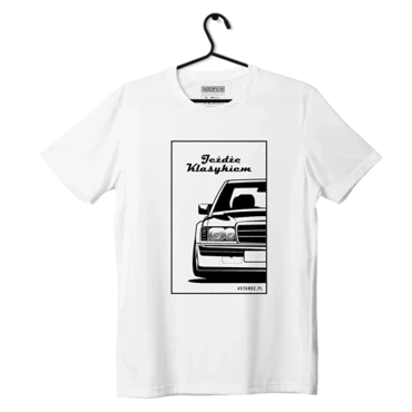 Biały T-shirt MERCEDES W201 Jeżdżę klasykiem
