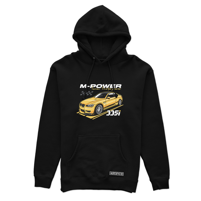 Black hooded sweatshirt BMW E90 M3 yellow