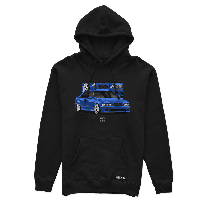 Black hoodie with BMW E39 blue sedan