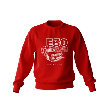 BMW E30 Sweatshirt betritt Seite rot