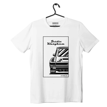 Biały T-shirt RENAULT 5 Jeżdżę klasykiem