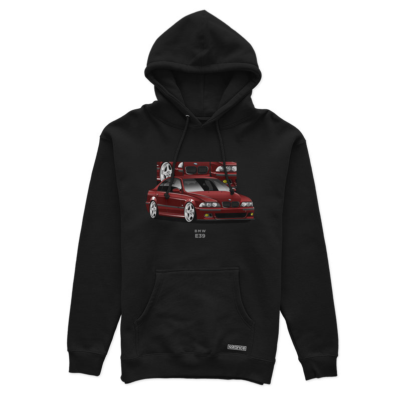 Black hoodie with a hood, BMW E39 sedan, burgundy