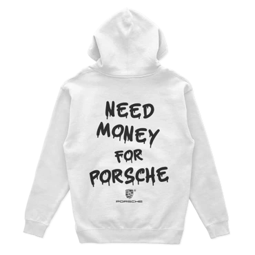 Biela mikina s kapucňou Need Money for Porsche