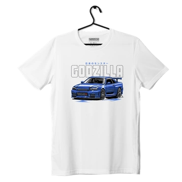 Weißes T-Shirt NISSAN R34 GODZILLA