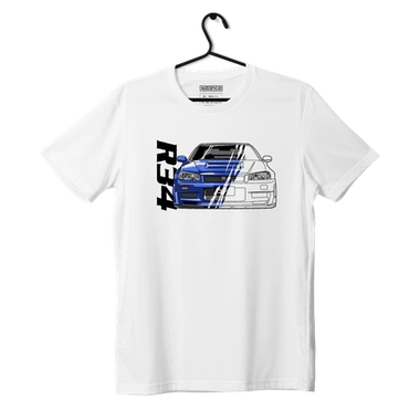 Weißes T-Shirt Nissan Skyline GT-R R34 JDM