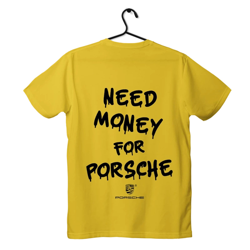 Żółty T-shirt koszulka Need Money for Porsche