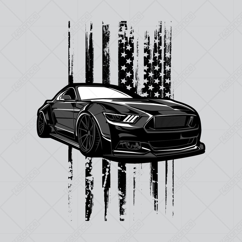 Czarny T-shirt koszulka FORD Mustang American Flag