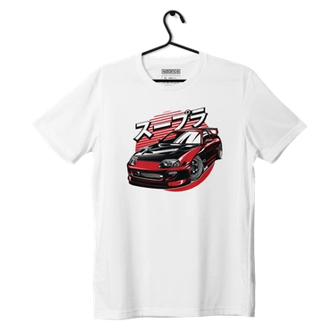 White T-shirt Toyota Supra mk4 Red