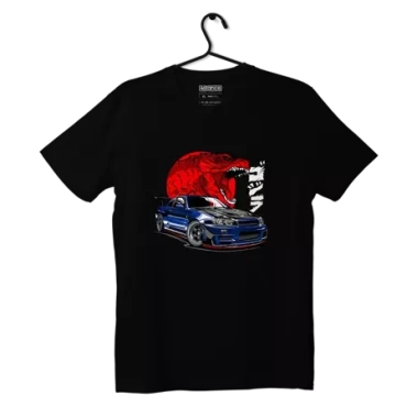 Czarny T-shirt Nissan Skyline GT-R R34 Godzilla