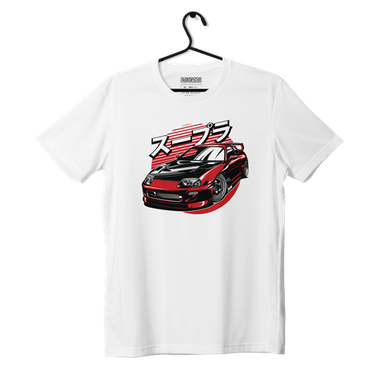 Biały T-shirt koszulka Toyota Supra mk4 Red