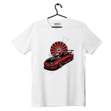 Biały T-shirt koszulka Toyota Supra mk4 Red Sun