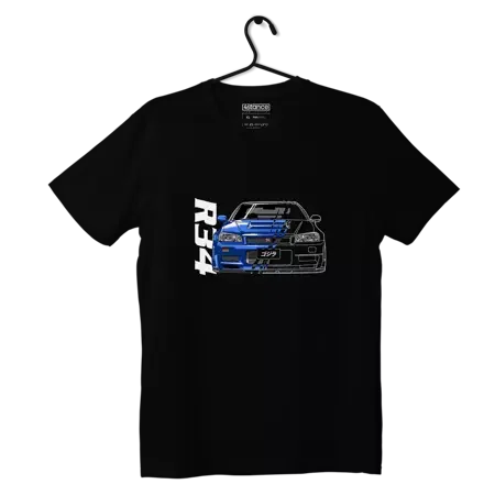 Czarny T-shirt Nissan Skyline GT-R R34 JDM