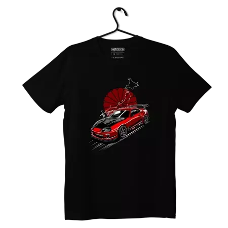 Czarny T-shirt koszulka Toyota Supra mk4 Red Sun