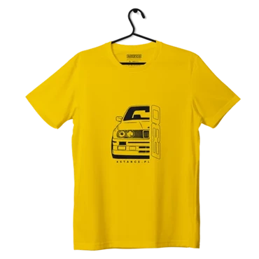 T-shirt koszulka przód BMW E30 żółta